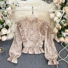 Floral Ruffle Collar Long-sleeve Top
