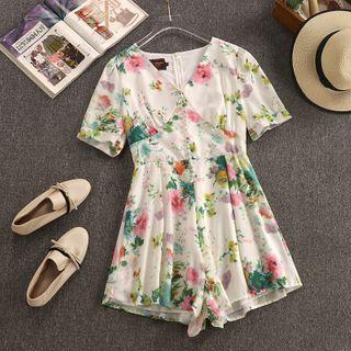Short-sleeve Floral Print Wide-leg Playsuit