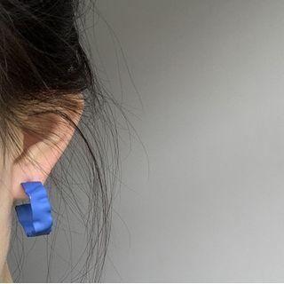 Wide Half Hoop Earring 1 Pair - Blue - One Size