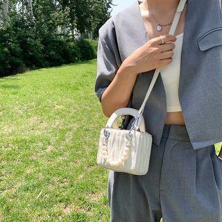 Quilted Faux Pearl Mini Crossbody Bag