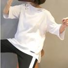 Lettering Applique Back 3/4 Sleeve T-shirt