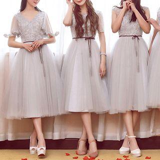 Lace Panel Mesh Bridesmaid Dress (various Designs)