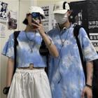 Couple Matching Elbow-sleeve Tie-dyed T-shirt / Cropped T-shirt