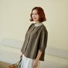 Pintuck-collar Puff-sleeve Linen Blouse
