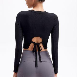 Long-sleeve Tie-back Cropped Sports T-shirt