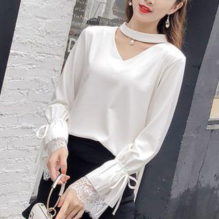 Cutout Bell-sleeve Chiffon Top