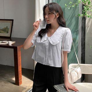 Frilled-collar Cropped Blouse