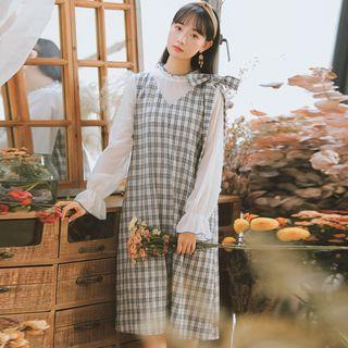 Lettuce Edge Plaid Panel Midi Shift Dress