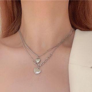 Heart Pendant Layered Stainless Steel Necklace 1 Pc - Silver - One Size