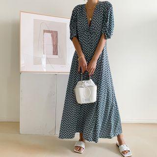 V-neck Pattern Maxi Swing Dress