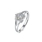 925 Sterling Silver Elegant Fashion Flower Cubic Zircon Adjustable Ring Silver - One Size