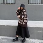 Leaf Print Oversize Sweater / Midi A-line Skirt