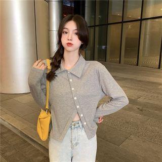 Long-sleeve Slit-front Blouse