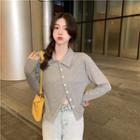 Long-sleeve Slit-front Blouse