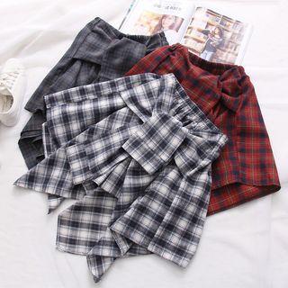 Plaid A-line Tie-front Skirt