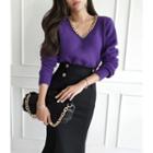 Chain-neck Wool Blend Knit Top