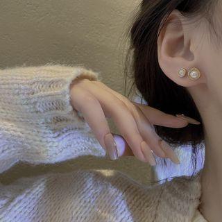 3 Pair Set: Faux Pearl Alloy Earring E4688 - Set Of 3 Pair - Gold - One Size