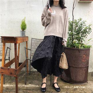 Long Sleeve Mock Neck Knit Top / A-line Skirt