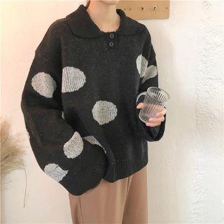 Dot Lapel Loose-fit Sweater