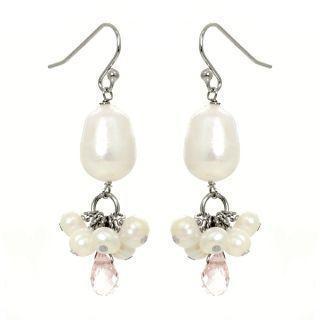 Silver Rose Quartz, Pearl Earrings