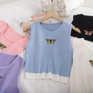 Butterfly Embroidered Knit Tank Top