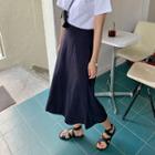 Paneled Long Linen Blend Skirt
