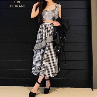 Set: Check Tank Top + A-line Midi Skirt