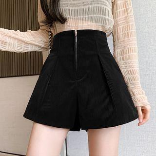 High-waist Zip Corduroy Shorts