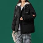 Lettering Mock Two-piece Hooded Padded Jacket