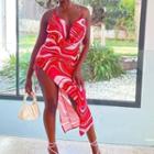 Halter Print Slit Midi Bodycon Dress