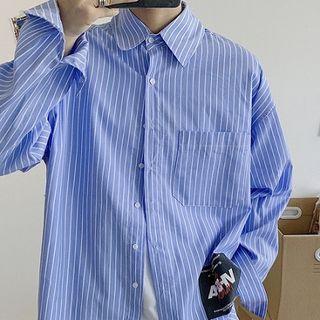 Color-block Striped Panel Long-sleeve Shirt