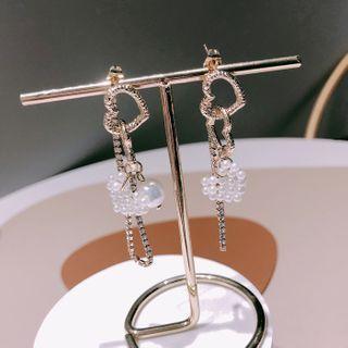 Rhinestone Drop Ear Stud 1 Pair - White Faux Pearl - Silver - One Size