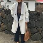 Contrast-collar Asymmetric Lapel Trench Coat White - One Size