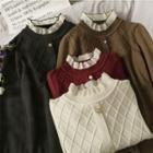 Ruffled-trim Loose-fit Argyle Sweater