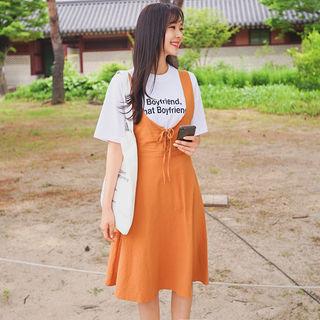 Lace-up Front Jumper Dress
