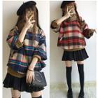 Plaid 3/4-sleeve Mock Two-piece Pullover