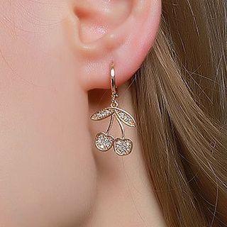 Rhinestone Cherry Hoop Drop Earring