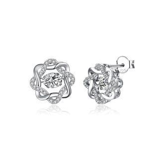 Sterling Silver Fashion Simple Flower Cubic Zirconia Stud Earrings Silver - One Size