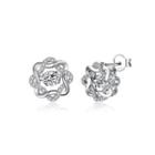 Sterling Silver Fashion Simple Flower Cubic Zirconia Stud Earrings Silver - One Size
