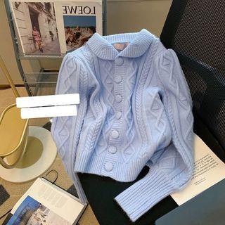 Collared Cable Knit Cardigan Blue - One Size
