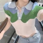 Short-sleeve Color-block Knit Polo-shirt