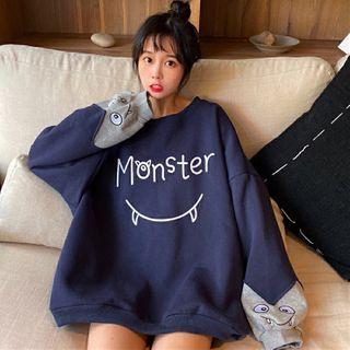 Panel Sleeve Lettering Crewneck Pullover