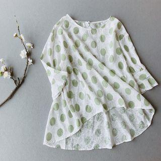 Elbow-sleeve Dotted Linen T-shirt