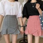 High-waist Ruffle Plaid Mini Skirt