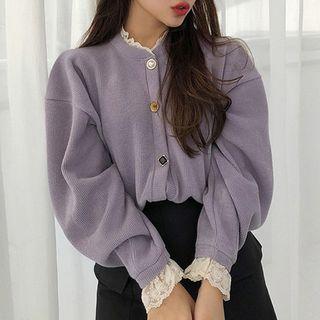 Lace Trim Knit Jacket Purple - One Size