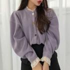 Lace Trim Knit Jacket Purple - One Size