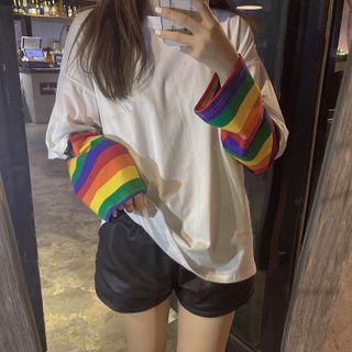 Mock Two-piece Rainbow Panel T-shirt