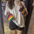 Mock Two-piece Rainbow Panel T-shirt