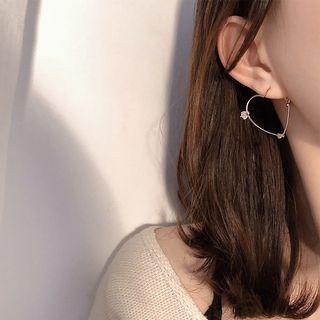 Rhinestone Heart Shaped Hoop Earring 1 Pair - Hoop Earring - Love Heart - Cutout - One Size