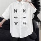 Short-sleeve Butterfly Embroidered Shirt